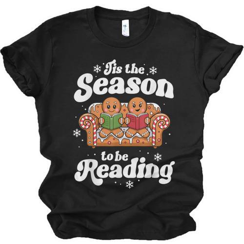 Christmas Book Lover Gingerbread Library Reading Bookaholic Unisex Jersey T-Shirt - Bookorys AU