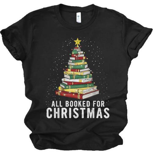 Christmas Book Tree All Booked For Xmas Unisex Jersey T-Shirt - Bookorys