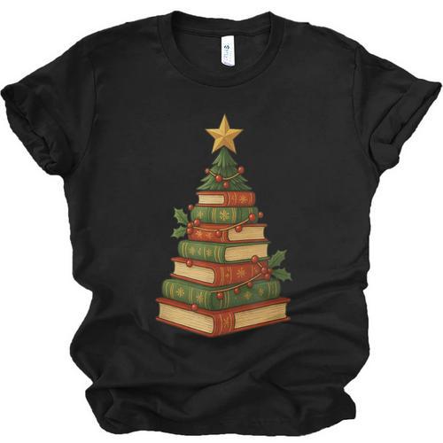 Christmas Book Tree Bookshelf Holiday For Readers Librarians Unisex Jersey T-Shirt - Bookorys