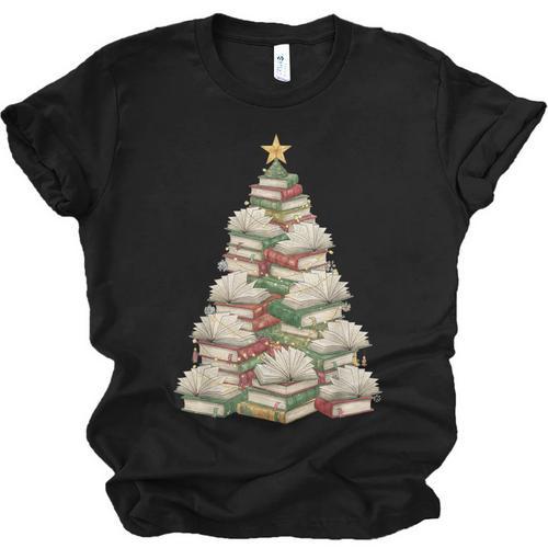 Christmas Book Tree Teacher Book Lover Xmas Librarian Unisex Jersey T-Shirt - Bookorys DE