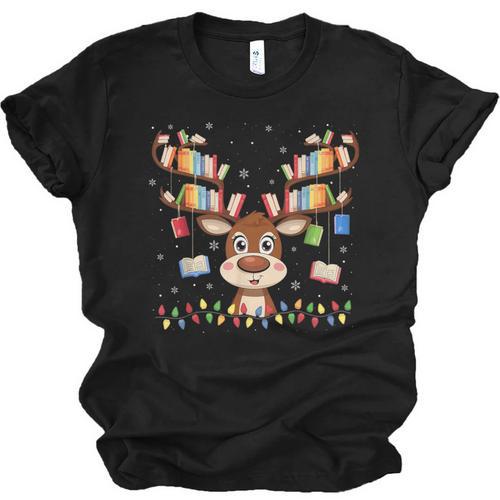Christmas Librarian Reindeer Matching Family Book Lover Xmas Unisex Jersey T-Shirt - Bookorys DE
