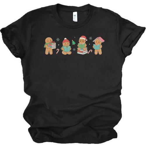 Christmas Library Gingerbread Man Books Lover Bookish Unisex Jersey T-Shirt - Bookorys