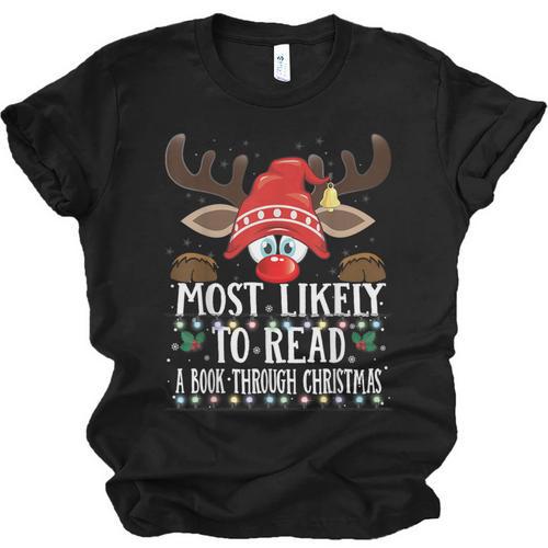 Christmas Matching Most Likely To Read A Book PJS Unisex Jersey T-Shirt - Bookorys