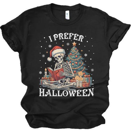 Christmas Outfit I Prefer Halloween Book Reading Skeleton Unisex Jersey T-Shirt - Bookorys DE