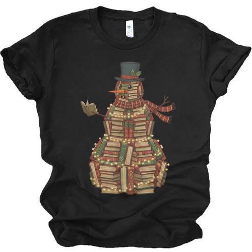 Christmas Snowman Made Of Books Holiday Reading Xmas Unisex Jersey T-Shirt - Bookorys CA