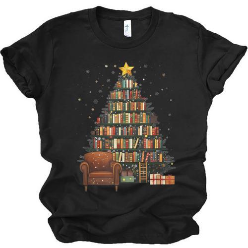 Christmas Tree Bookshelf Book Lover Library Unisex Jersey T-Shirt - Bookorys