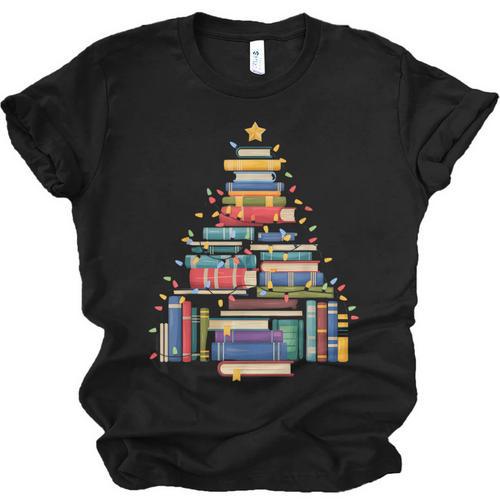 Christmas Tree Made Of Books Librarian Reader Holiday Unisex Jersey T-Shirt - Bookorys CA