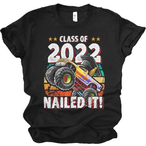Class Of 2022 Monster Truck Graduation Cap Retro Sunset Boy Unisex Jersey T-Shirt - Best Gift Smart