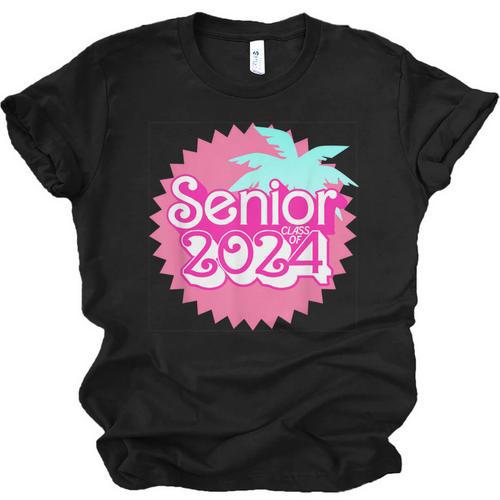 Class Of 2024 Senior Pink Retro Classic Girl Grad Graduation Unisex Jersey T-Shirt - Best Gift Smart