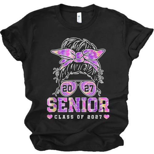Class Of 2027 Senior Coquette Bow Messy Hair 26 Graduation Unisex Jersey T-Shirt - Best Gift Smart