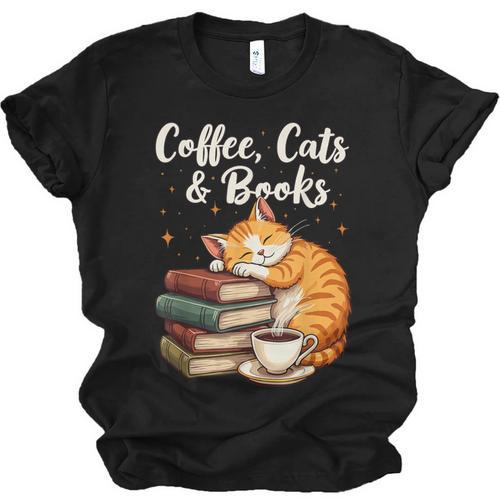 Coffee Cats & Books Lover For Women & Girls Coffee Unisex Jersey T-Shirt - Bookorys