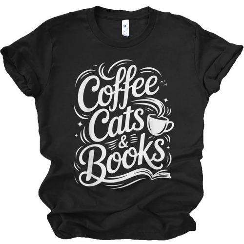 Coffee Cats & Books Reading Book Lover Reader Unisex Jersey T-Shirt - Bookorys CA