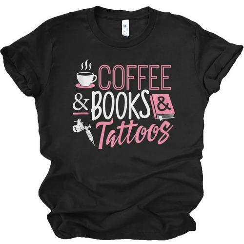 Coffee Lover Shirt Coffee And Books And Tattoos Men Women Unisex Jersey T-Shirt - Bookorys UK