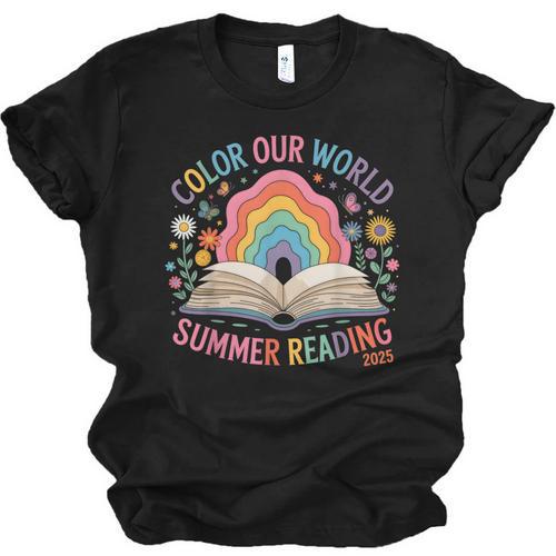 Color Our World Summer Reading 2025 Rainbow Art Book Unisex Jersey T-Shirt - Bookorys DE