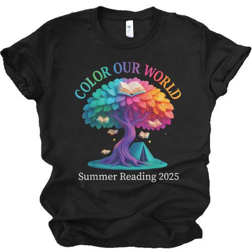 Color Our World Summer Reading 2025 Tree Book Lover Camping Unisex Jersey T-Shirt - Bookorys DE