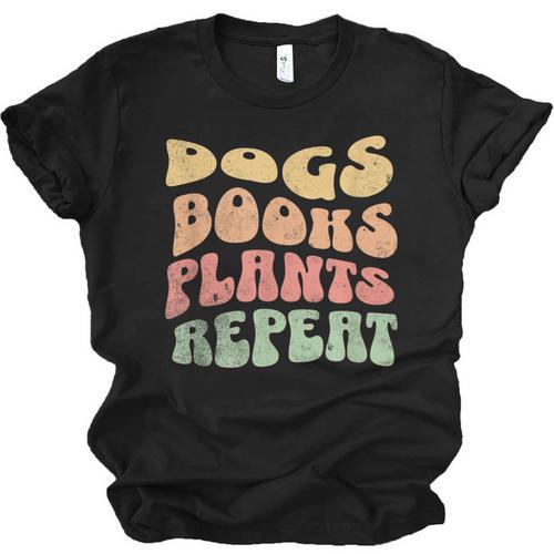Colorful Dogs Books Plants Repeat Unisex Jersey T-Shirt - Bookorys UK