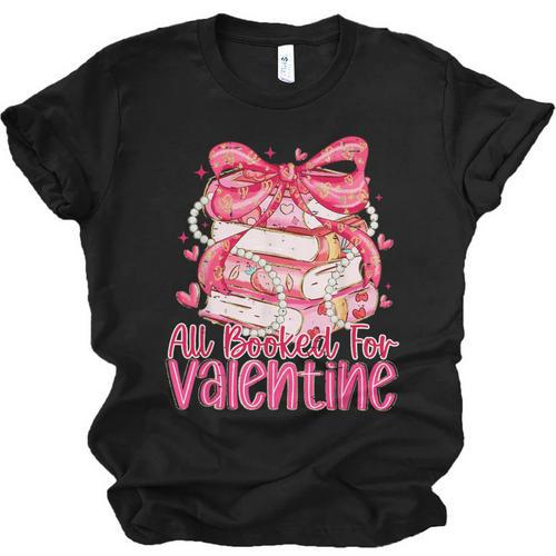 Coquette Bow All Booked For Valentines Teacher Book Unisex Jersey T-Shirt - Bookorys CA