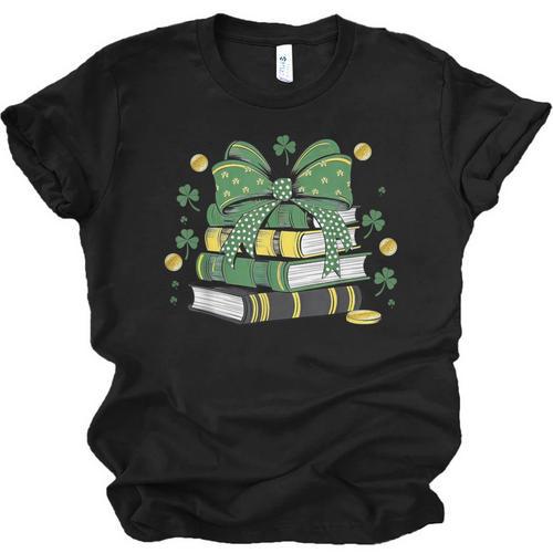 Coquette Bow Books St Patrick's Shamrock Bookworm Librarian Unisex Jersey T-Shirt - Bookorys
