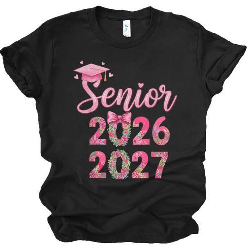 Coquette Pink Bow Flowers Senior 2026 2027 Graduation Unisex Jersey T-Shirt - Best Gift Smart