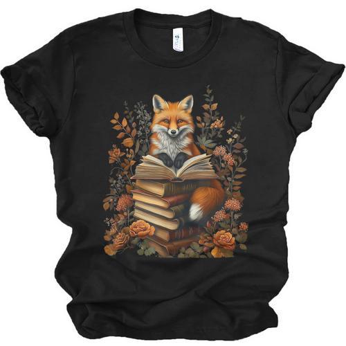 Cottagecore Aesthetic Floral Fox With Book Cute Goblincore Unisex Jersey T-Shirt - Bookorys UK