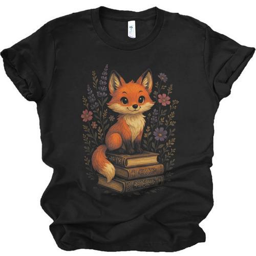 Cottagecore Aesthetic Fox Books Flowers Cute Unisex Jersey T-Shirt - Bookorys UK