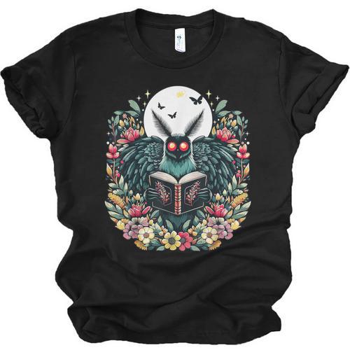 Cottagecore Aesthetic Mothman Book Lover Camping Unisex Jersey T-Shirt - Bookorys CA