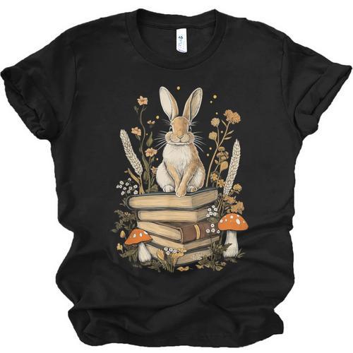 Cottagecore Aesthetic Rabbit Reading Book Lover Women Art Unisex Jersey T-Shirt - Bookorys UK