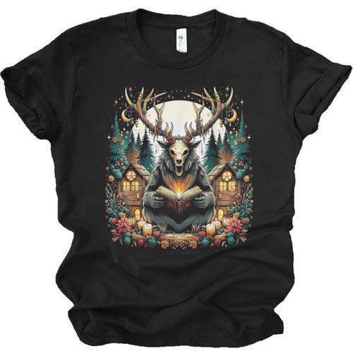 Cottagecore Aesthetic Wendigo With Book Cryptid Unisex Jersey T-Shirt - Bookorys DE