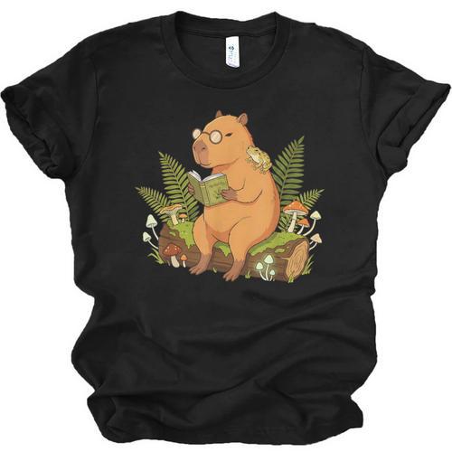 Cottagecore Capybara Reading Herbology Book Goblincore Frog Unisex Jersey T-Shirt - Bookorys UK