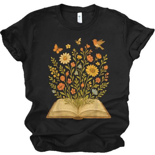 Cottagecore Enchanting Open Vintage Book Wildflowers Bloomin Unisex Jersey T-Shirt - Bookorys