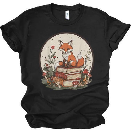 Cottagecore Fox With Books Unisex Jersey T-Shirt - Bookorys UK