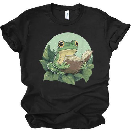 Cottagecore Frog Reading a Book Unisex Jersey T-Shirt - Bookorys