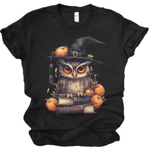 Cottagecore Owl Witch Hat On Book Pumpkin Halloween Costume Unisex Jersey T-Shirt - Bookorys