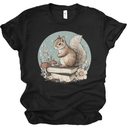 Cottagecore Squirrel With Books Unisex Jersey T-Shirt - Bookorys DE