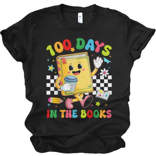 Cute 100 Days In The Books Groovy Boy Girl Teacher Unisex Jersey T-Shirt - Bookorys CA