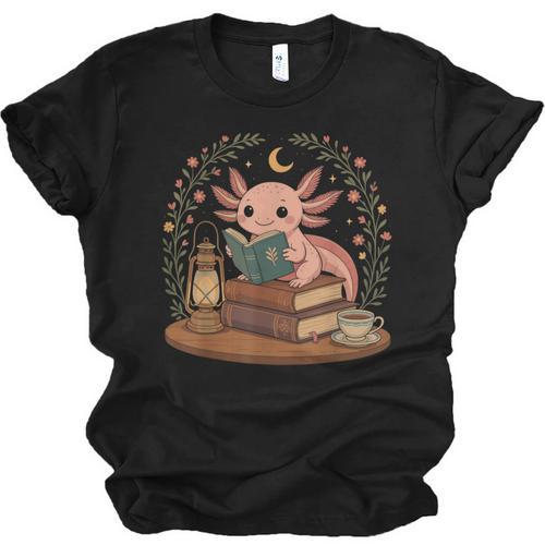 Cute Axolotl Reading Books Cozy Bookworm Unisex Jersey T-Shirt - Bookorys DE