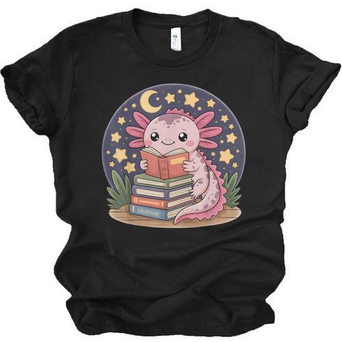 Cute Axolotl Reading Books Cozy Night Aesthetic Unisex Jersey T-Shirt - Bookorys CA