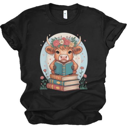 Cute Baby Highland Cow Reading Book Bookworm For Men Women Unisex Jersey T-Shirt - Bookorys