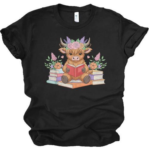 Cute Baby Highland Cow Reading Book Lover Toddler Unisex Jersey T-Shirt - Bookorys