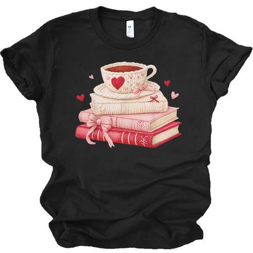 Cute Books And Coffee Crochet Valentines Day Tee For Couples Unisex Jersey T-Shirt - Bookorys