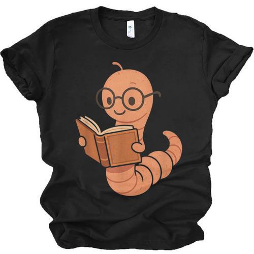 Cute Bookworm Worm Reading Book Glasses Nerdy Unisex Jersey T-Shirt - Bookorys