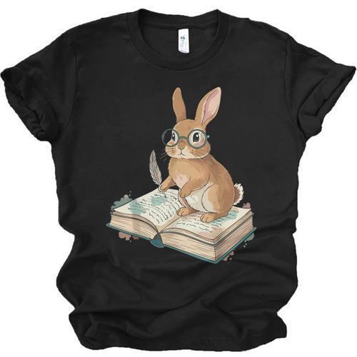 Cute Bunny Reading Book Glasses Bookworm Unisex Jersey T-Shirt - Bookorys DE