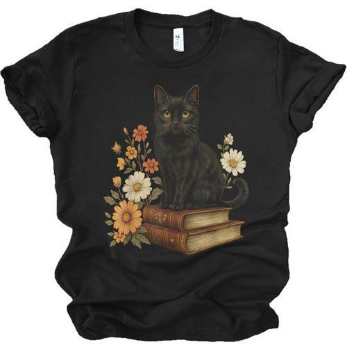 Cute Cat Book Flowers Unisex Jersey T-Shirt - Bookorys AU