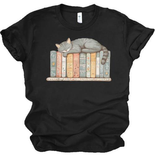 Cute Cat Sleeping On Books Unisex Jersey T-Shirt - Bookorys AU
