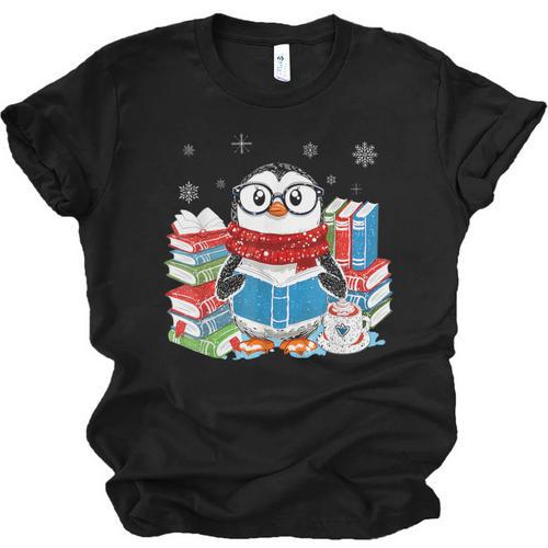Cute Christmas A Penguin Reading Book Snowflake Hot Teacher Unisex Jersey T-Shirt - Bookorys