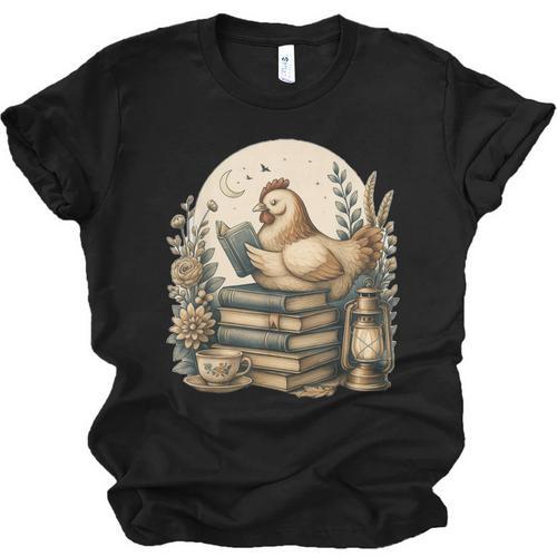 Cute Cottagecore Aesthetic Chicken Reading Book Nerd Unisex Jersey T-Shirt - Bookorys
