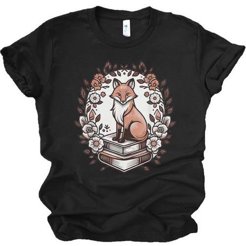Cute Cottagecore Aesthetic Fox Flowers Book Unisex Jersey T-Shirt - Bookorys AU