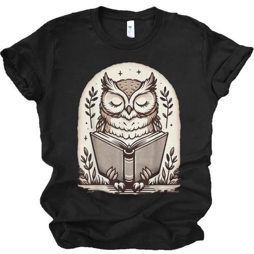 Cute Cottagecore Aesthetic Owl Reading Book Unisex Jersey T-Shirt - Bookorys CA