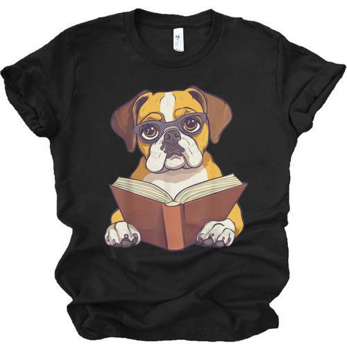 Cute Dog Boxer Reading Book Unisex Jersey T-Shirt - Bookorys UK