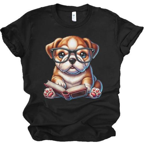 Cute Dog Puppy English Bulldog Reading Book Unisex Jersey T-Shirt - Bookorys DE